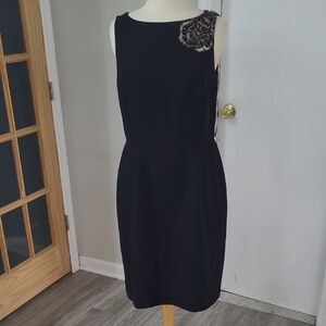 Ralph Lauren Black Midi Dress with Embellished Shoulder